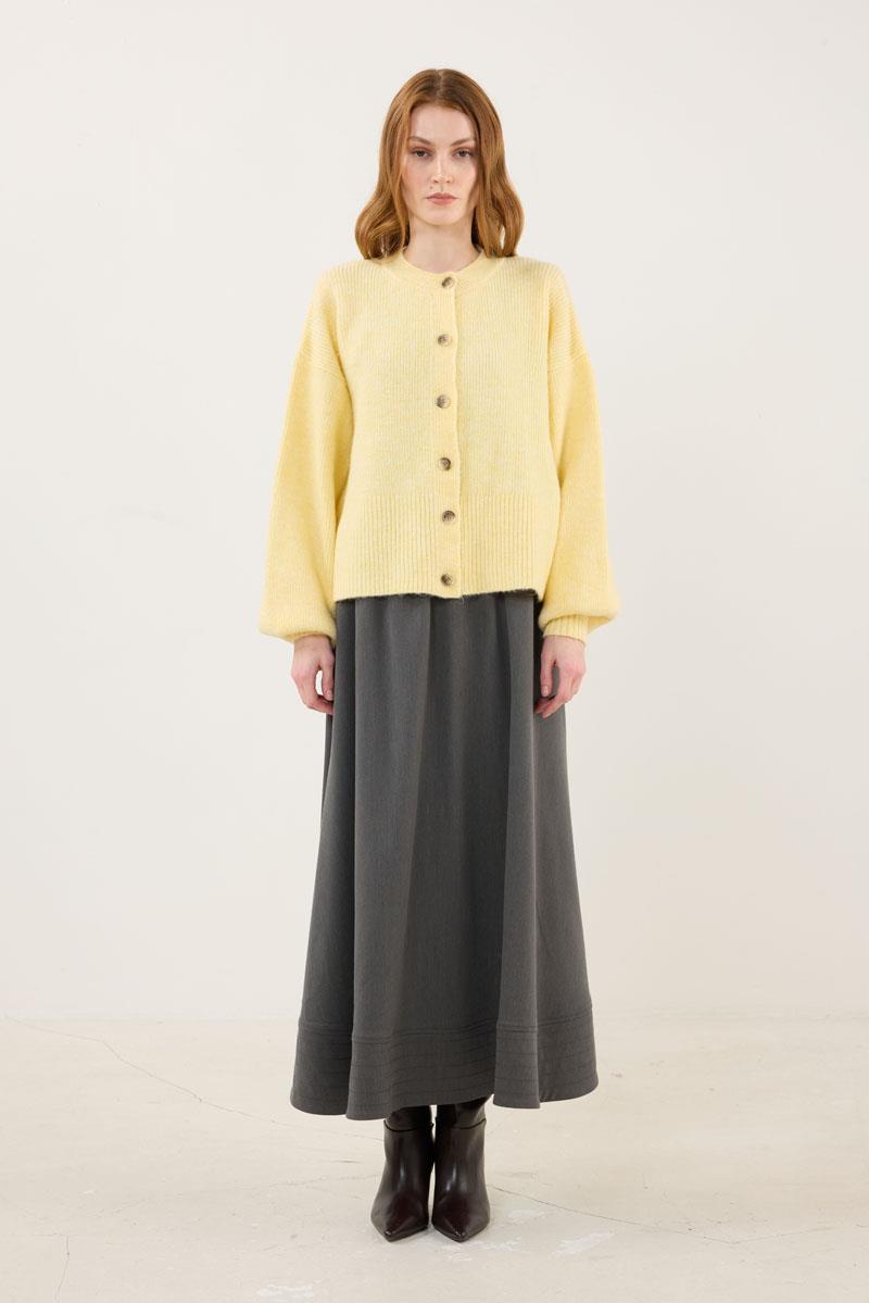 Balon Kollu Örme Hırka Soft Sarı