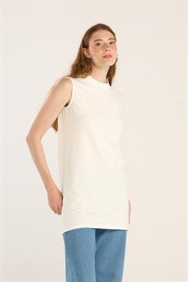 Basic Kolsuz Tshirt Ekru