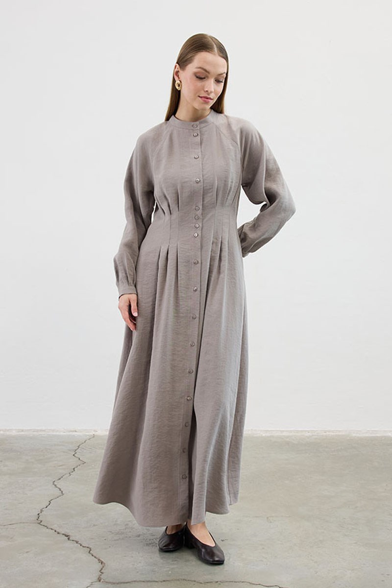 Bel Pileli Elbise Vizon