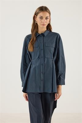 Belden Düğmeli Pamuk Gömlek Antrasit