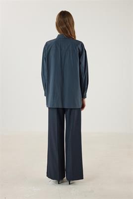 Belden Düğmeli Pamuk Gömlek Antrasit