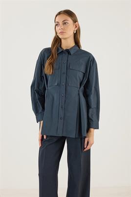 Belden Düğmeli Pamuk Gömlek Antrasit