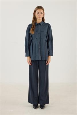 Belden Düğmeli Pamuk Gömlek Antrasit