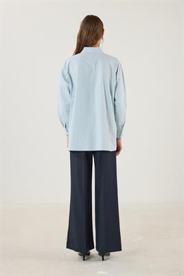 Belden Düğmeli Pamuk Gömlek Buz Mavisi