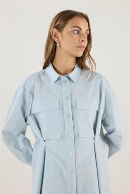 Belden Düğmeli Pamuk Gömlek Buz Mavisi