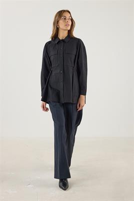 Belden Düğmeli Pamuk Gömlek Siyah