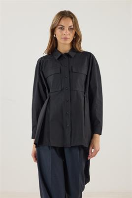 Belden Düğmeli Pamuk Gömlek Siyah