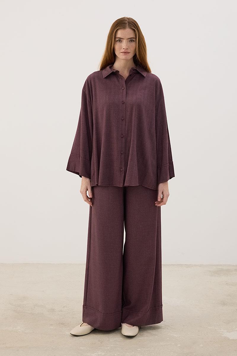 Beli Bağcıklı Pantolon Mürdüm