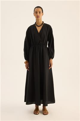 Beli Lastikli Elbise Siyah