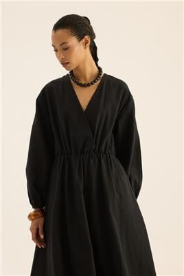 Beli Lastikli Elbise Siyah