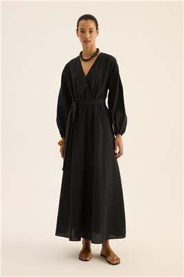 Beli Lastikli Elbise Siyah