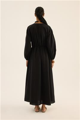 Beli Lastikli Elbise Siyah