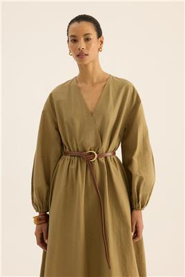 Beli Lastikli Elbise Zeytin Yeşili