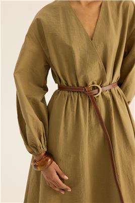 Beli Lastikli Elbise Zeytin Yeşili
