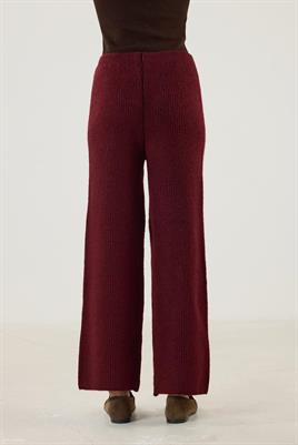 Beli Lastikli Örme Triko Pantolon Bordo