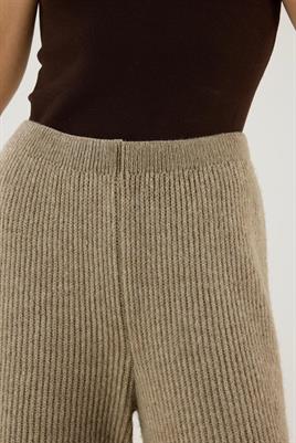 Beli Lastikli Örme Triko Pantolon Vizon