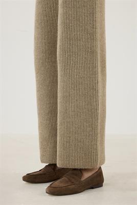 Beli Lastikli Örme Triko Pantolon Vizon