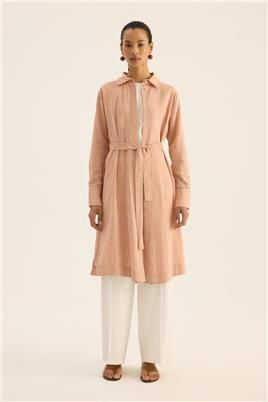 Beyaz Geçişli Keten Tunik Turuncu