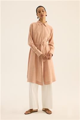 Beyaz Geçişli Keten Tunik Turuncu