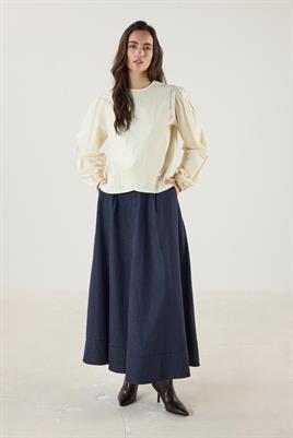 Büzgülü Pamuk Poplin Bluz Krem