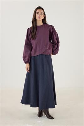 Büzgülü Pamuk Poplin Bluz Mürdüm