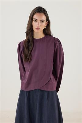 Büzgülü Pamuk Poplin Bluz Mürdüm