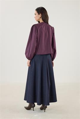 Büzgülü Pamuk Poplin Bluz Mürdüm