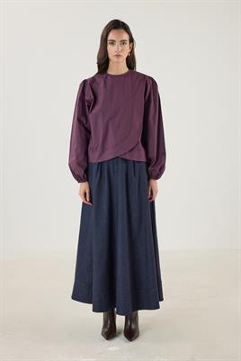 Büzgülü Pamuk Poplin Bluz Mürdüm