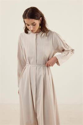 Bisiklet Yaka Elbise Bej