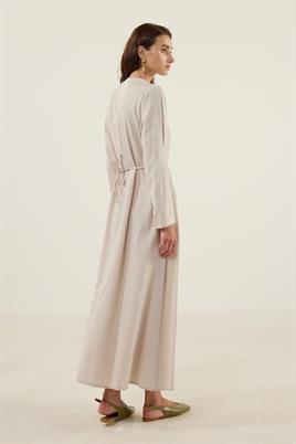 Bisiklet Yaka Elbise Bej