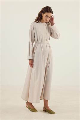 Bisiklet Yaka Elbise Bej