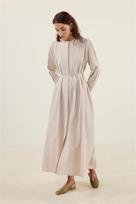 Bisiklet Yaka Elbise Bej