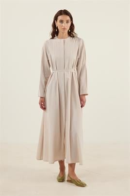 Bisiklet Yaka Elbise Bej