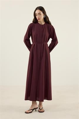 Bisiklet Yaka Elbise Bordo