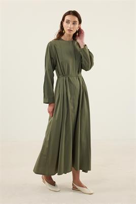 Bisiklet Yaka Elbise Haki