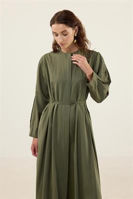 Bisiklet Yaka Elbise Haki