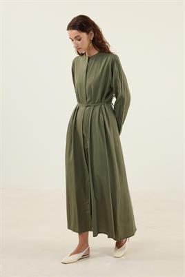 Bisiklet Yaka Elbise Haki