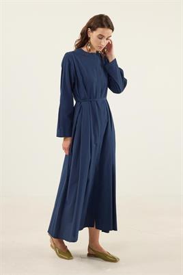 Bisiklet Yaka Elbise Lacivert