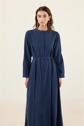 Bisiklet Yaka Elbise Lacivert