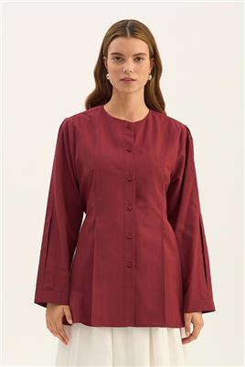 Bisiklet Yaka Gömlek Açık Bordo