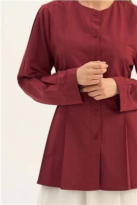 Bisiklet Yaka Gömlek Açık Bordo