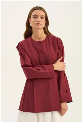 Bisiklet Yaka Gömlek Açık Bordo