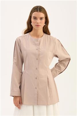 Bisiklet Yaka Gömlek Vizon