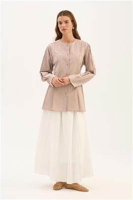 Bisiklet Yaka Gömlek Vizon