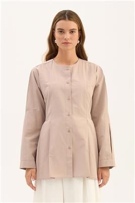 Bisiklet Yaka Gömlek Vizon