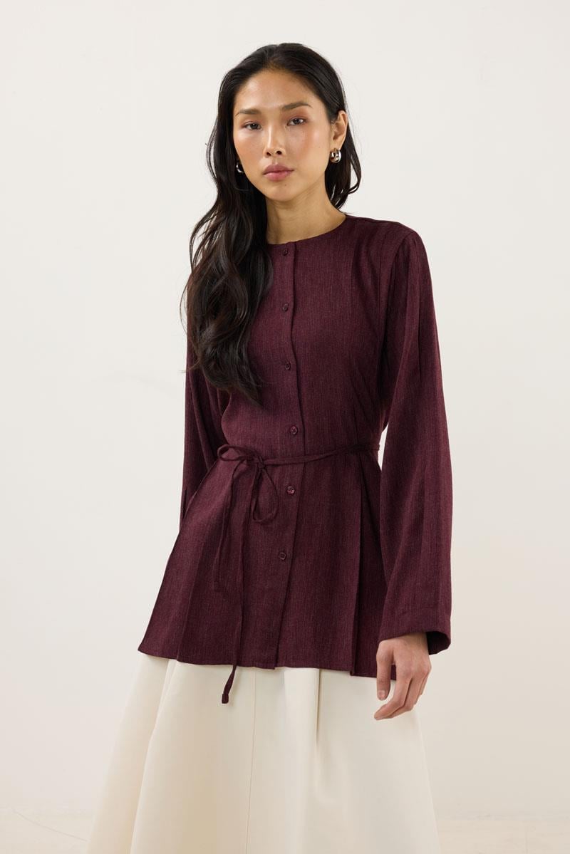 Bisiklet Yaka Kalın Gömlek Bordo