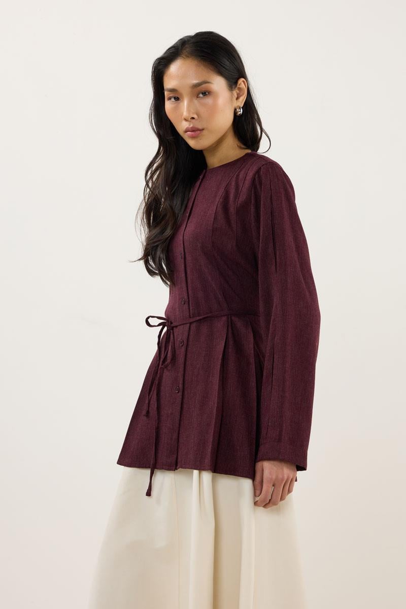 Bisiklet Yaka Kalın Gömlek Bordo