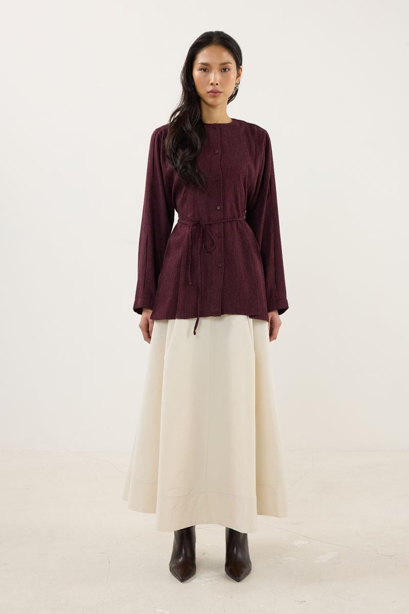 Bisiklet Yaka Kalın Gömlek Bordo