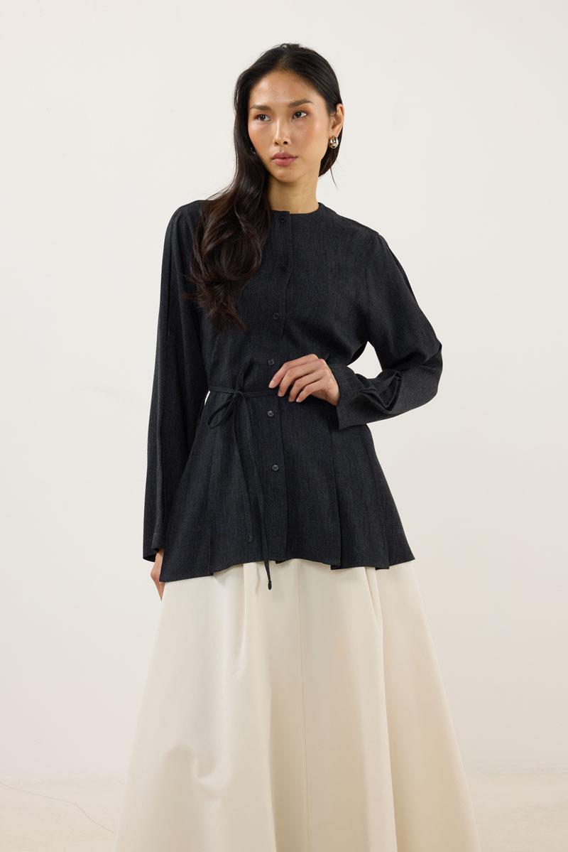 Bisiklet Yaka Kalın Gömlek Siyah