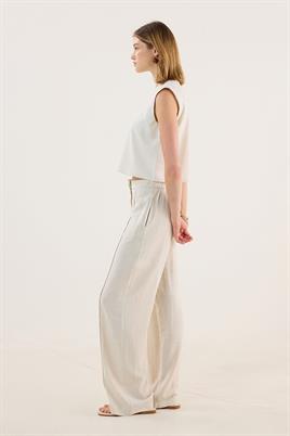 Biye Detaylı Pantolon Naturel